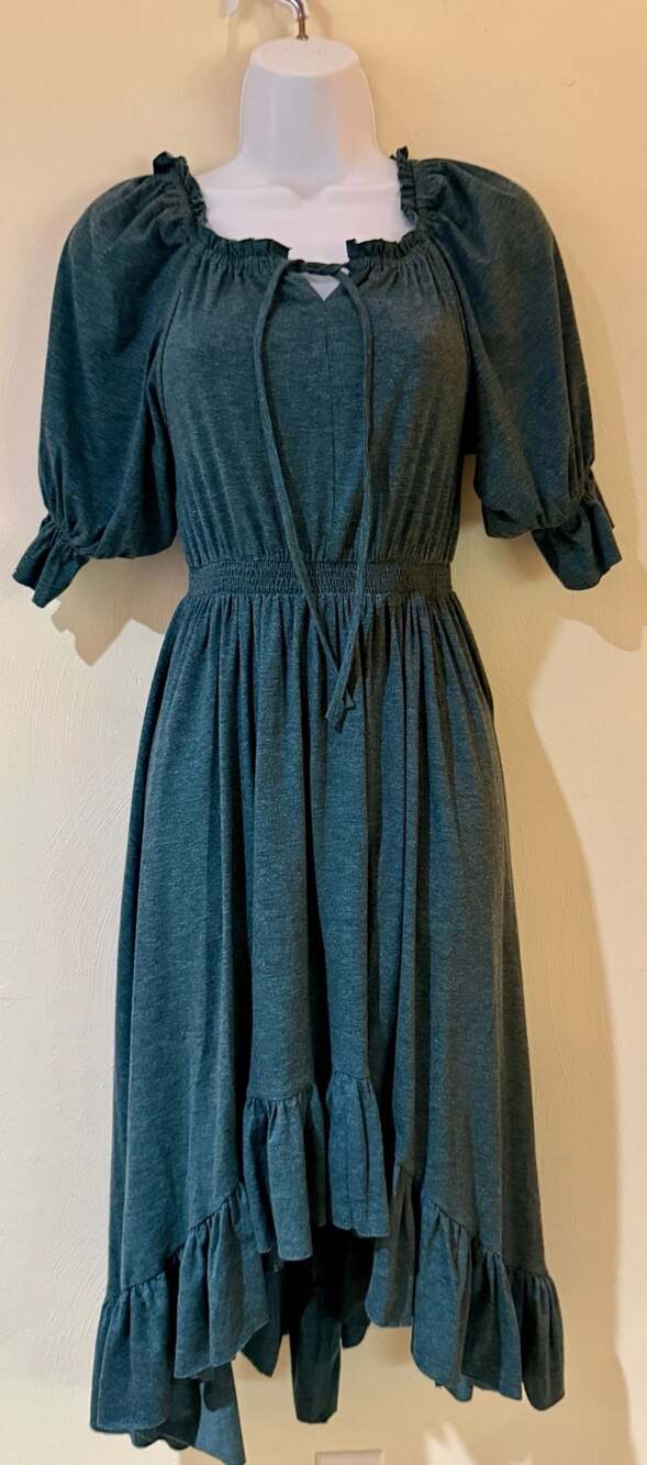 Joyfolie Girls Size 10 Teal Puff Sleeve Smocked Waist High Low Ruffle Dress